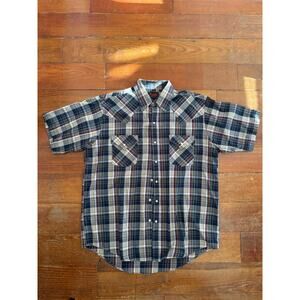 Vintage Western Pearl Snap Plaid Shirt Plains Wear Size L Cowboy 90s